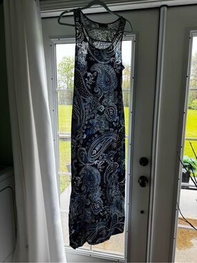 Basic Editions Navy and Light Blue Paisley Maxi Dress